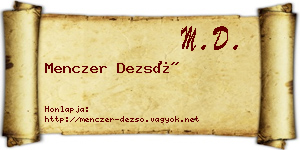 Menczer Dezső névjegykártya